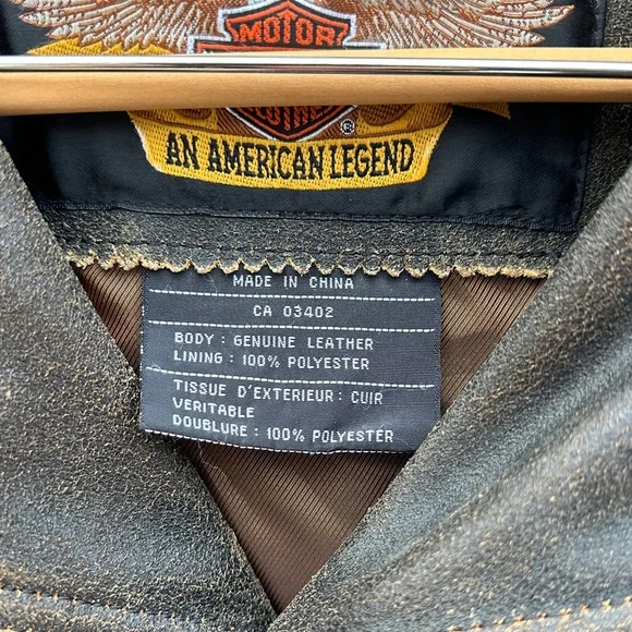 Harley-Davidson Vintage Distressed Brown with Black trim Leather Bomber Jacket - Picture 2 of 16